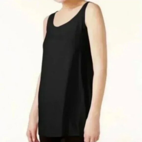 Eileen Fisher 100% Silk Scoop Neck Neutral Black Shell Tank Top Minimalist Small - Picture 7 of 7